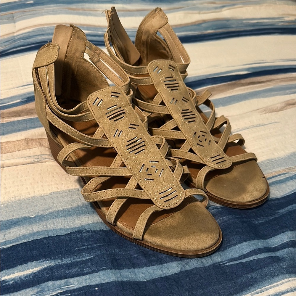 Justice Tan Gladiator Sandals with Strappy Design